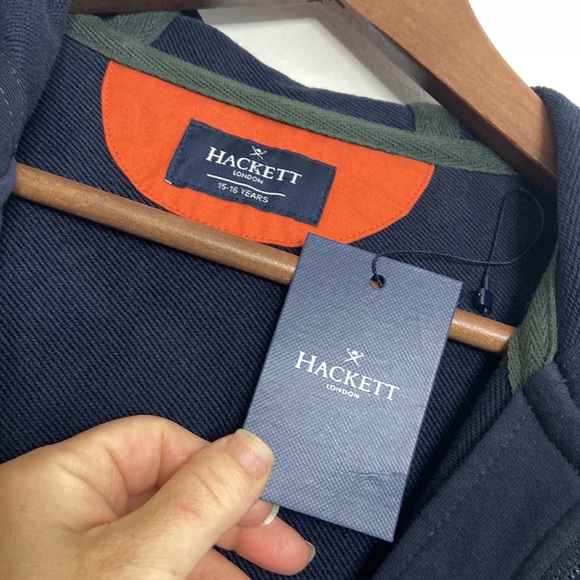 New Hackett Hoodie Youth 15 16 Navy Blue Rally Full Zip Sweatshirt Union Jack - Picture 10 of 14